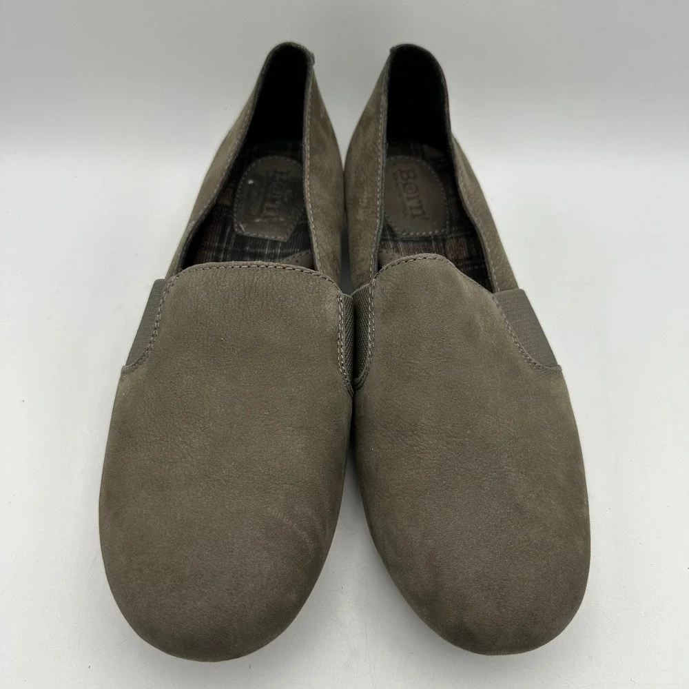 Born‎ Slip On Loafers Womens 9M Taupe Leather Fabric CQH18 F36742 Comfort Flats